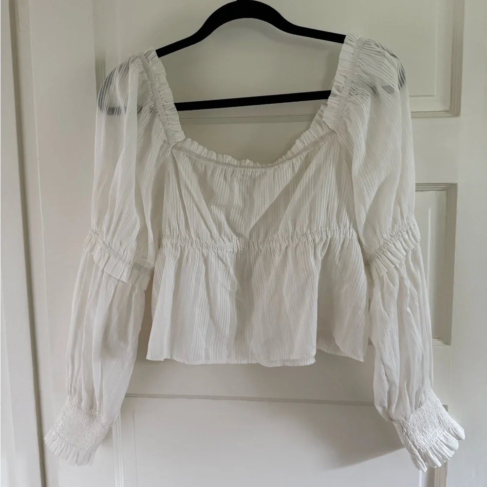 White Puff Sleeve Women's Top Size M